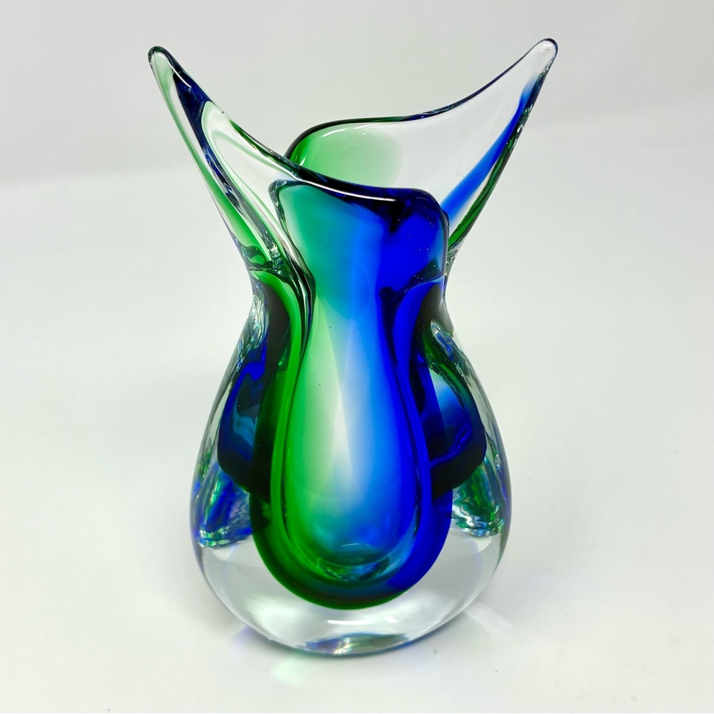 Vintage Murano Vetreria Artistica OBALL Vase Blue Green Fish Tail Collectible